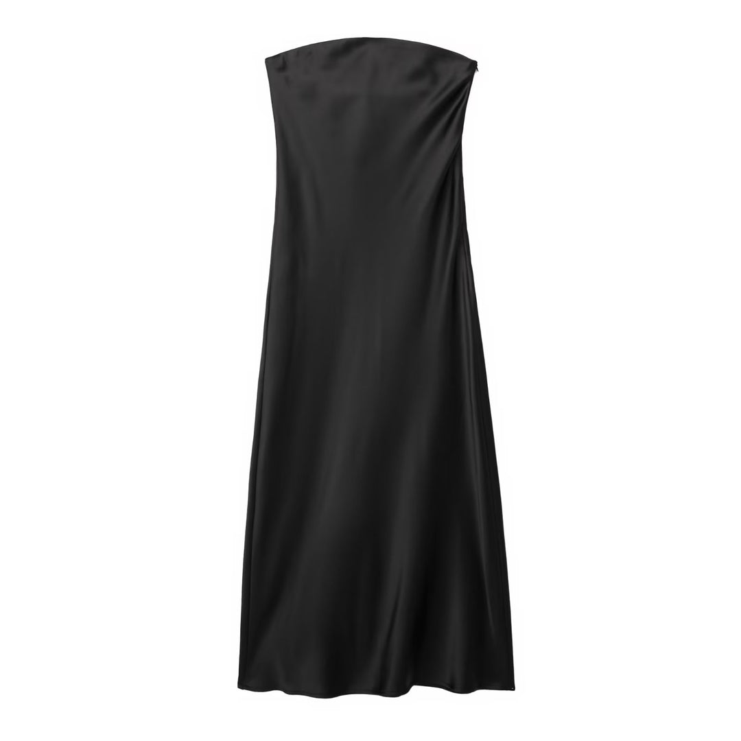 Amoi Women  Black Midi Dress Tube Top Dress
