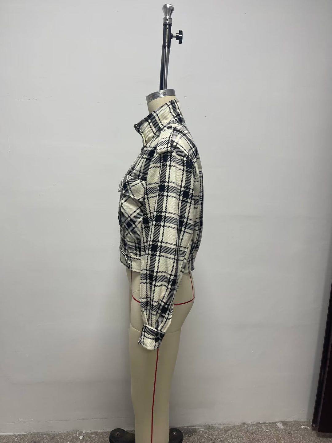 Spring Autumn Women Clothing Classic Tweed Mid Length Large Loose Pockets Plaid Jacket Casual