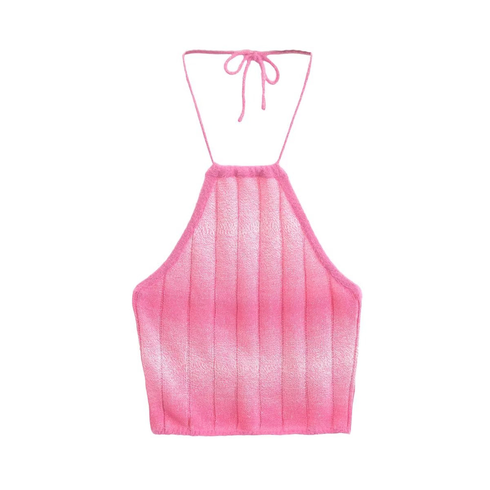 French Tether Neck Pink Gradient Knit Top