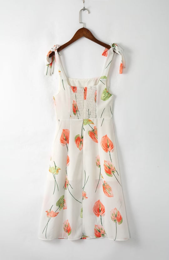 Summer French Elegant Pastoral Printed High Slit Strap Dress Women Tube Top Mid Length Dress
