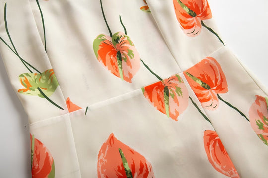 Summer French Elegant Pastoral Printed High Slit Strap Dress Women Tube Top Mid Length Dress