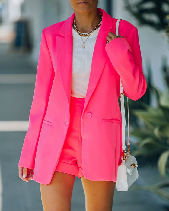 Spring Summer Women Clothing One Button Long Sleeve Candy Color Blazer