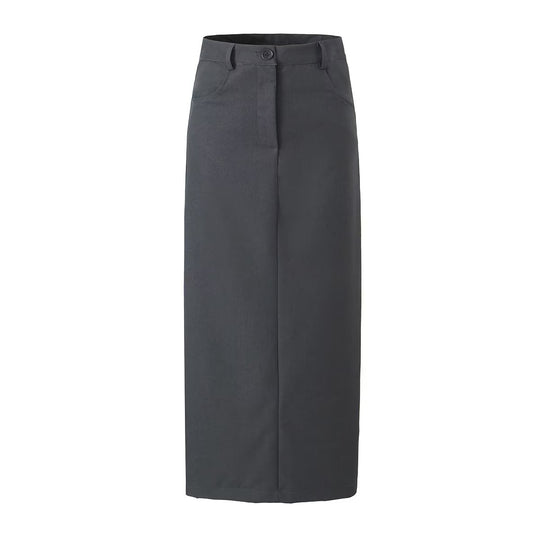 Retro High Waist Skirt Women Autumn All Matching Slim Fit Design Back Slit A line Overknee Dress