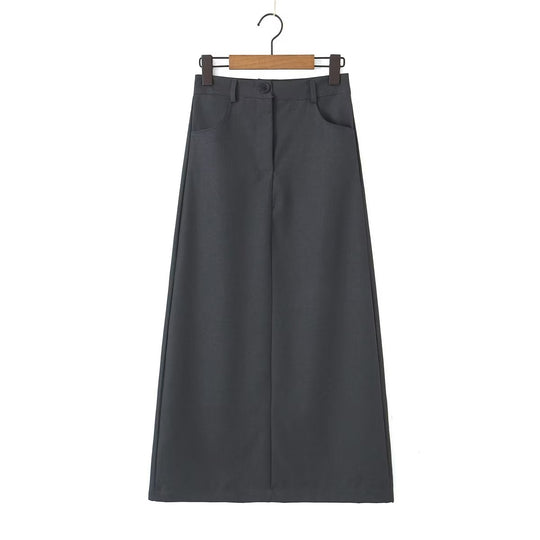 Retro High Waist Skirt Women Autumn All Matching Slim Fit Design Back Slit A line Overknee Dress