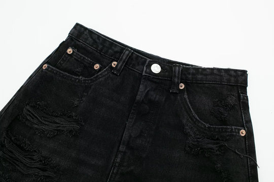 Design Ripped Frayed Sexy Straight Denim Shorts Summer High Waist Slimming Beggar Casual Pants