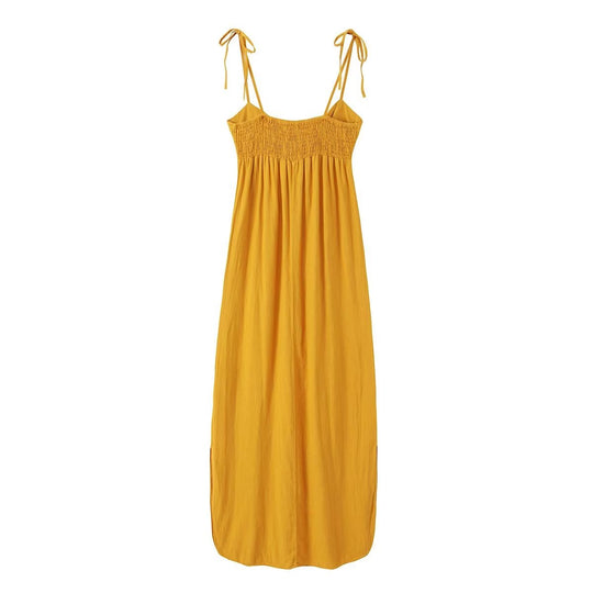Summer Women Clothing Linen Blended Strap Midi  Dress