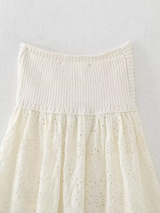 Women Clothing French Embroidery Stitching Straight Collar Knitted Dress