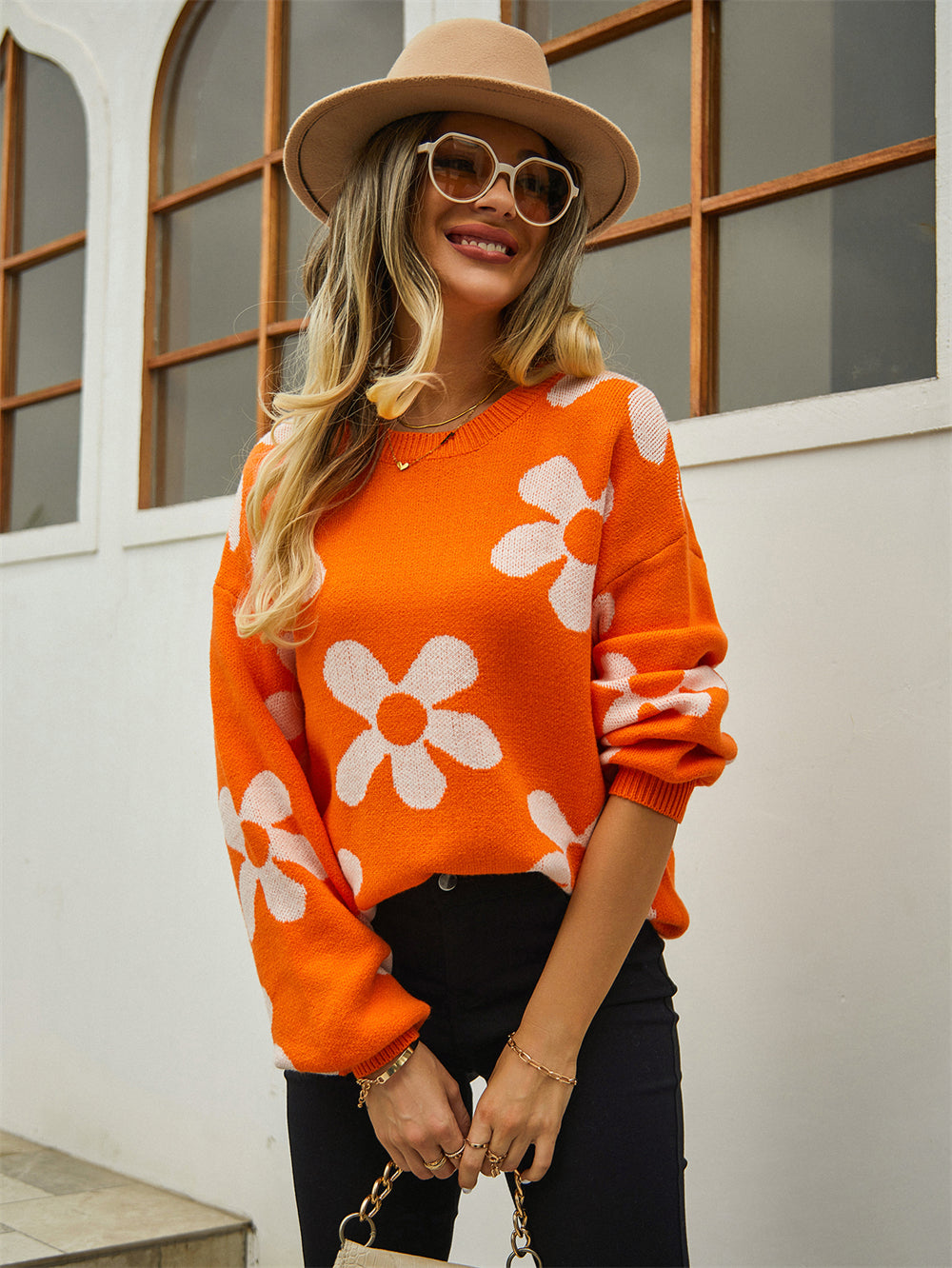 Autumn Winter Women Printed Sweater Pullover Floral Plus Size Sweater Women