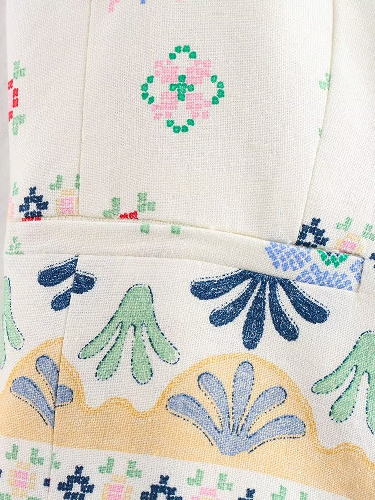 Women  Linen Printed Blended Vest   Linen Printed Culottes
