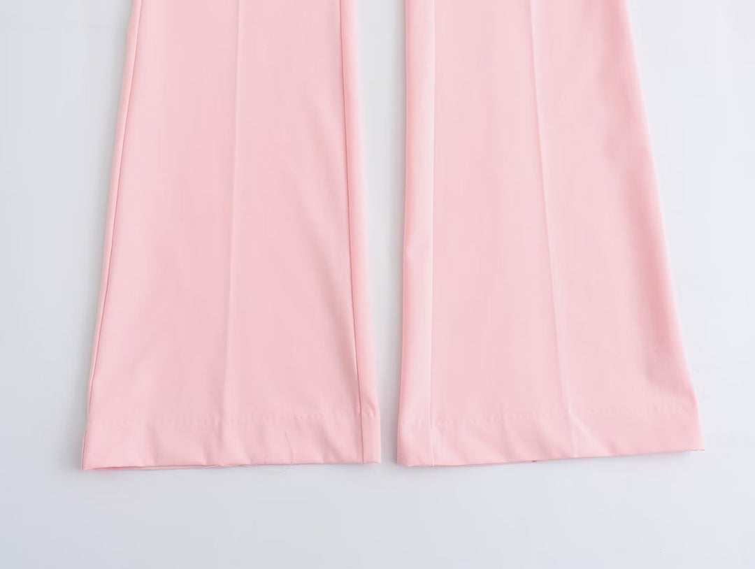 Pink Blazer Straight Casual Trousers Spring Blouse Pants Sets