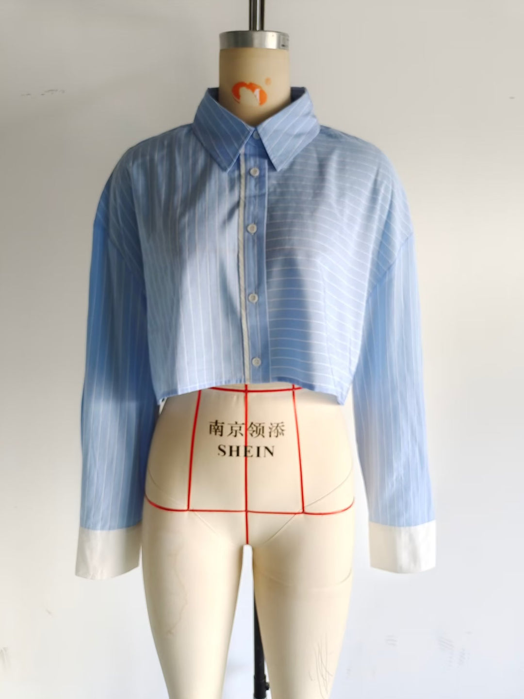 Women Clothing French Striped Poplin Short Shirt Contrast Color Shorts