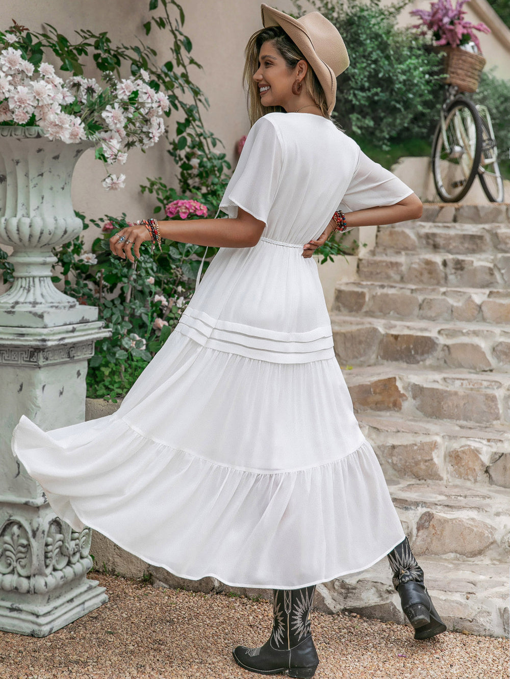 Mixed Elegant Princess French Royal Pure White Waist Drawstring Slimming Nightdress Dress