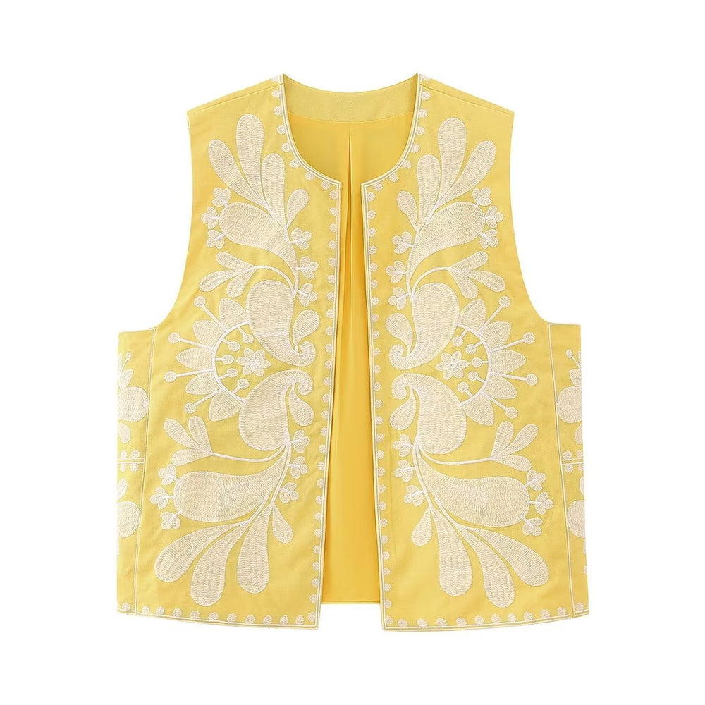 Summer Wind Women Contrast Color Embroidered Vest