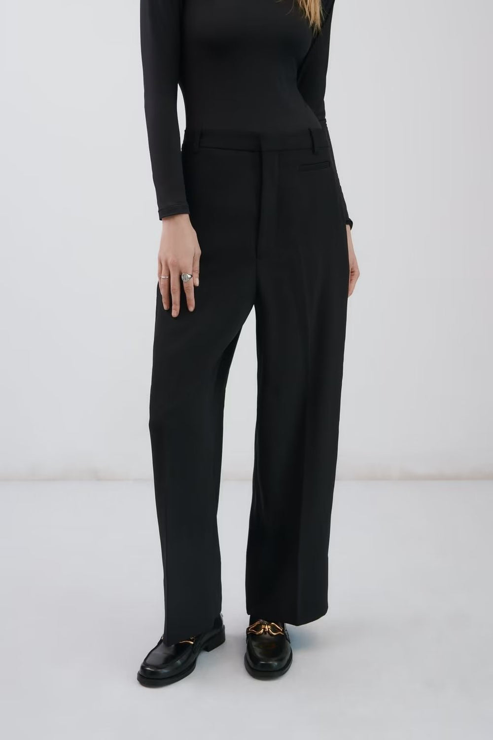 Solid Color Pleated High Waist Wide Leg Pants Ladies Lightly Mature Draped Mop Trousers