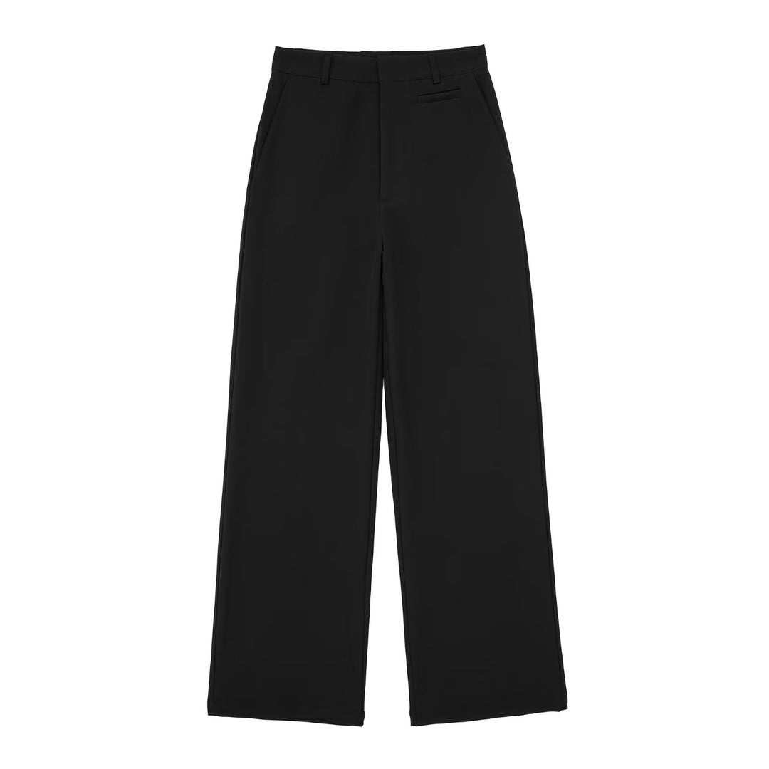 Solid Color Pleated High Waist Wide Leg Pants Ladies Lightly Mature Draped Mop Trousers