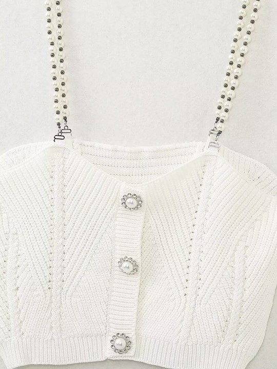 Fall Women  Clothing Solid Color Small Sling Pearl Chain Knitted Tube Top Vest