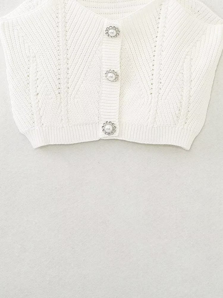 Fall Women  Clothing Solid Color Small Sling Pearl Chain Knitted Tube Top Vest