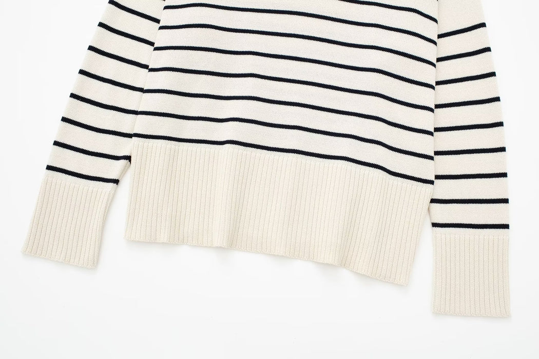 Women  Clothing French Long Sleeve Striped Sweater All Matching Sweater