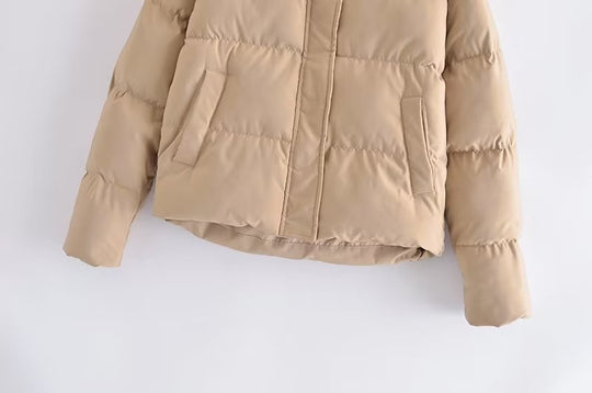 Autumn Winter Office Short Korean Jacket Brown Cotton Padded Coat