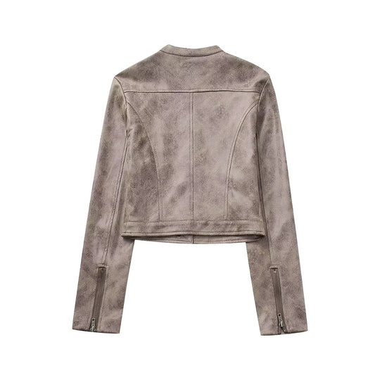 Women Clothing Autumn Suede Stand up Collar Jacket