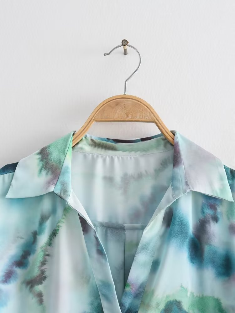 Fall Women  Clothing Tie Dye Printing Loose Shirt