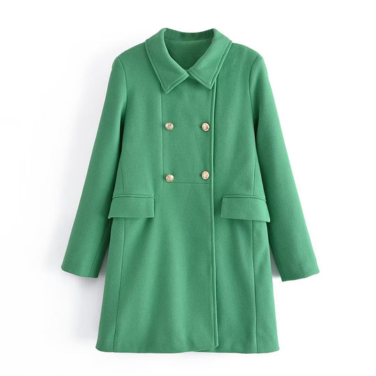 Women Clothing French Double Row Ornament Collared Slim Overcoat Coat