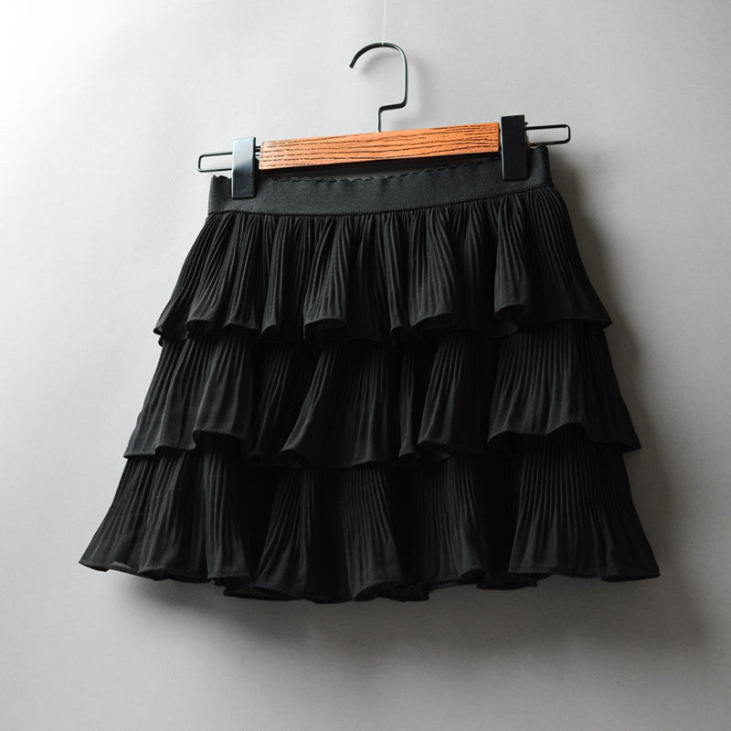 Women Chiffon Skirt Sweet Anti Exposure Tiered Dress Casual All Matching Elastic Waistband Fairy Pleated Skirt