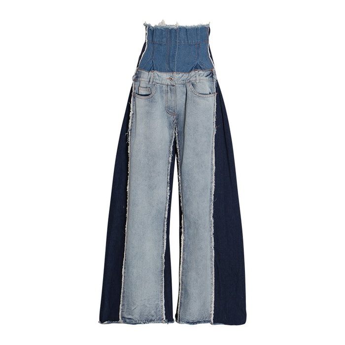 Contrast Color Jeans Women Autumn High Waist Drooping Loose All Matching Slimming Mop Pants Women
