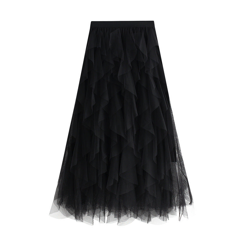 Heavy Craft Wave Irregular Asymmetric Layering Tiered Dress Mesh Bubble Skirt High Waist Fairy Dress