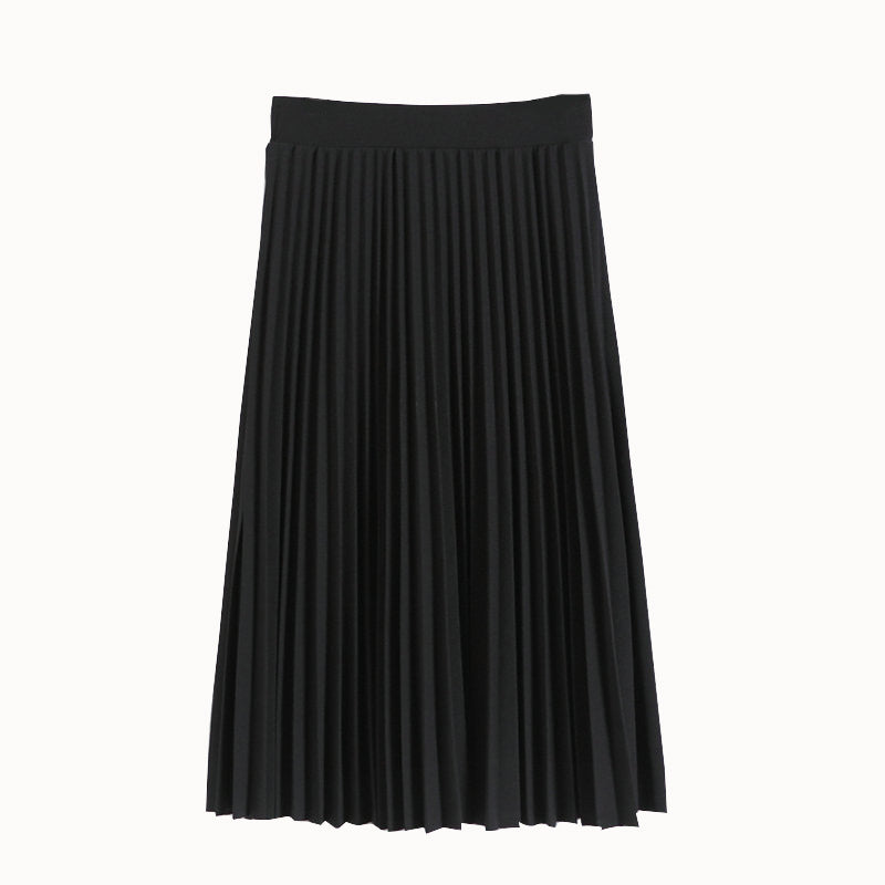 Spring Summer Chiffon Skirt Mid-Length Pleated Skirt Elastic High Waist Slim Slimming Loose Half