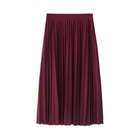 Spring Summer Chiffon Skirt Mid-Length Pleated Skirt Elastic High Waist Slim Slimming Loose Half
