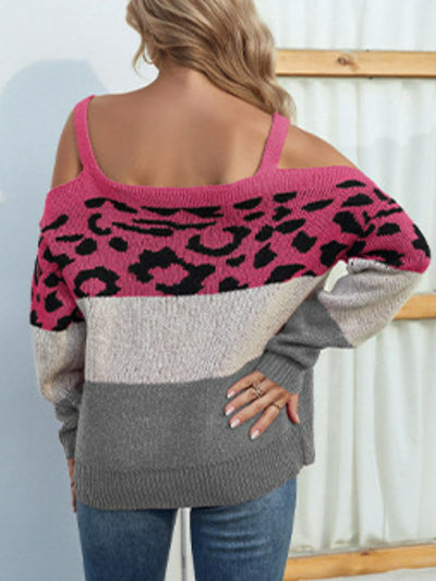 Leopard Print Color Block Square Neck Sweater