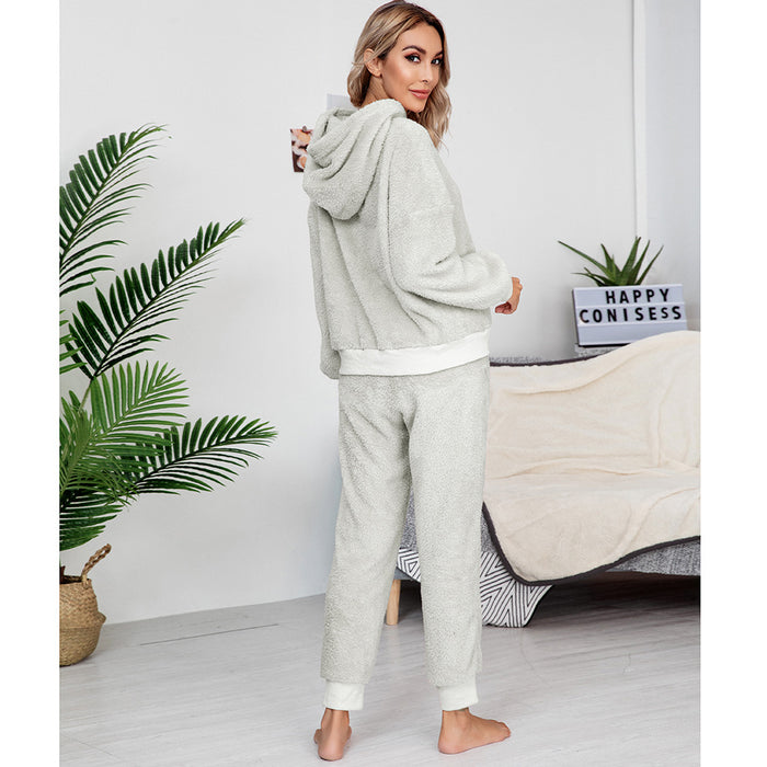Autumn Winter New  Double-Sided Velvet Hooded Sweater Pajamas Casual Women Clothing Fashion Suit Women