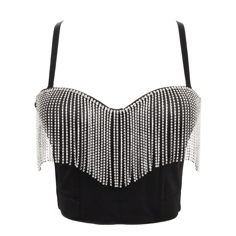 Women Clothes Stage Wrapped Chest Tight Tassel Bead Corset Light Diamond Camisole Women Top