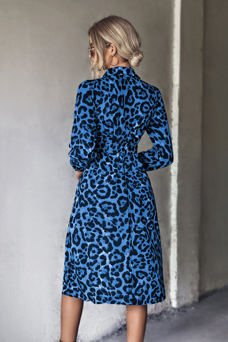 Leopard Print Belted Slit Shirt Dress