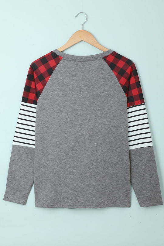 Mixed Print Graphic Long Sleeve Top