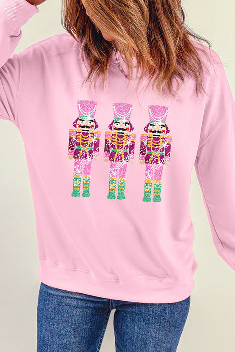 Pink Christmas Nutcrackers Graphic Crewneck Sweatshirt
