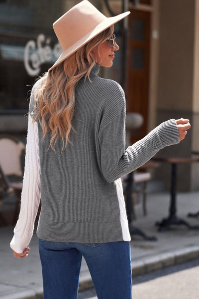 Color Block Drop Shoulder Turtleneck Pullover Sweater