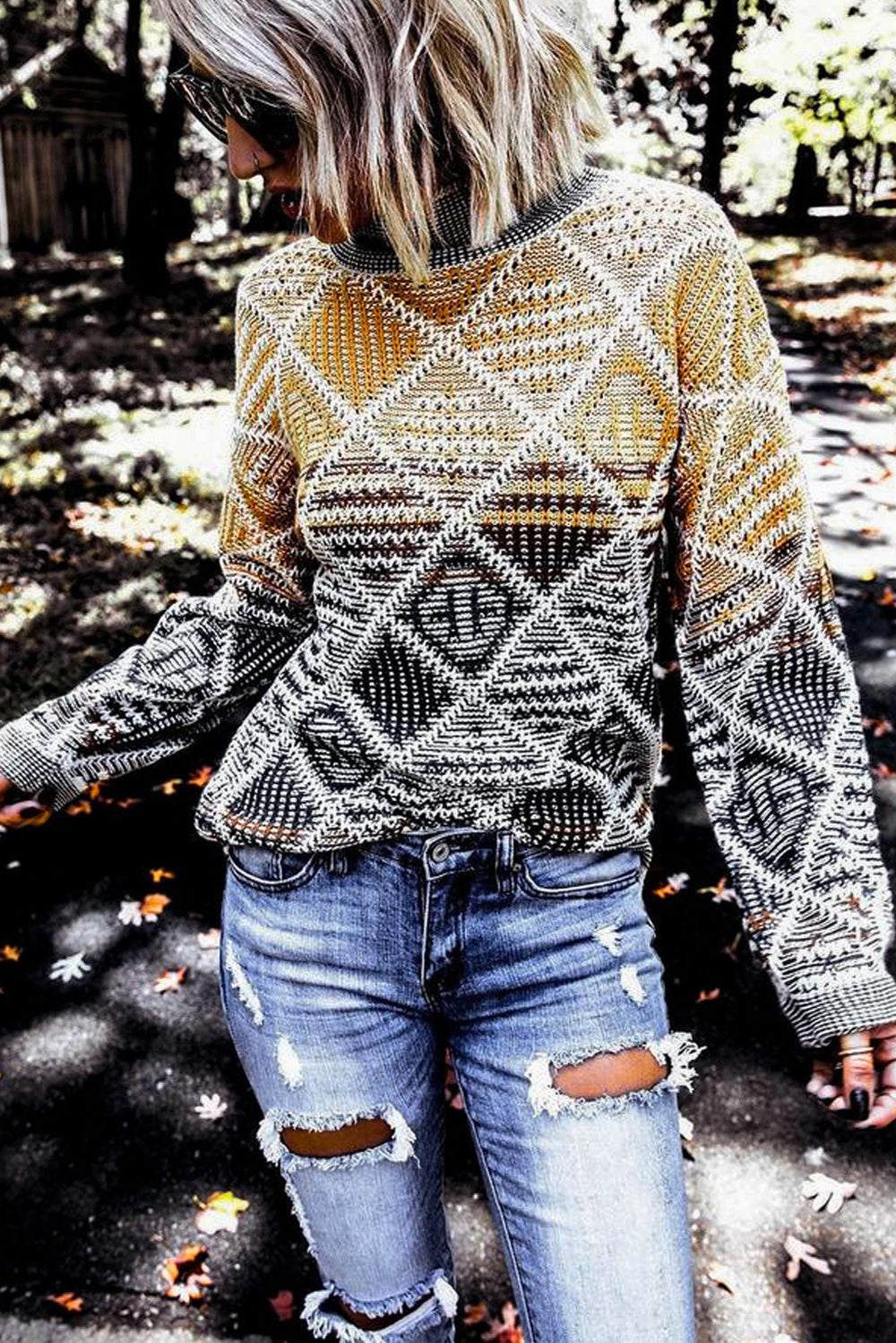 Geometric Color Block Contrast Sweater