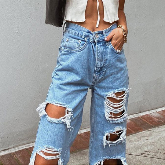 Women Jeans Ripped Slimming Washed Women Jeans Trousers