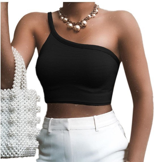 Summer Sexy Women Vest Solid Shoulder Irregular Asymmetric Belt Camisole