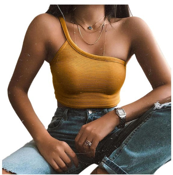 Summer Sexy Women Vest Solid Shoulder Irregular Asymmetric Belt Camisole
