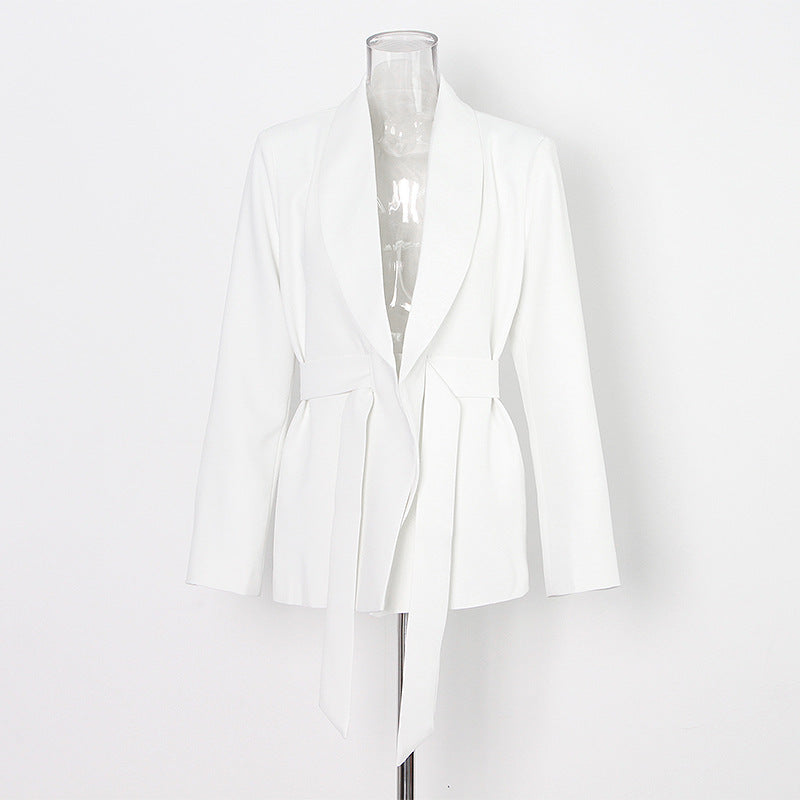 White Suit Women Trendy Office Design Wide-leg Pants Two-piece Set