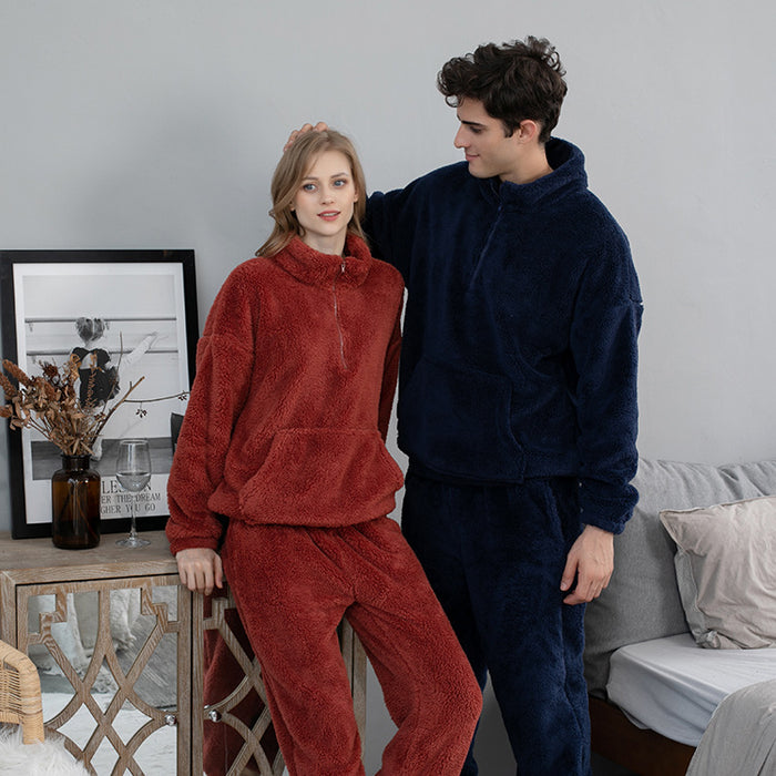 Flannel Pajamas for Women Autumn Winter Solid Color Couple Homewear Pullover Thickened Pajama Pants Coral Velvet Pajamas