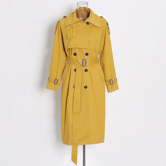 Mid Length Women Windbreaker Coat Autumn Winter High Grade Casual Solid Color All Matching Coat