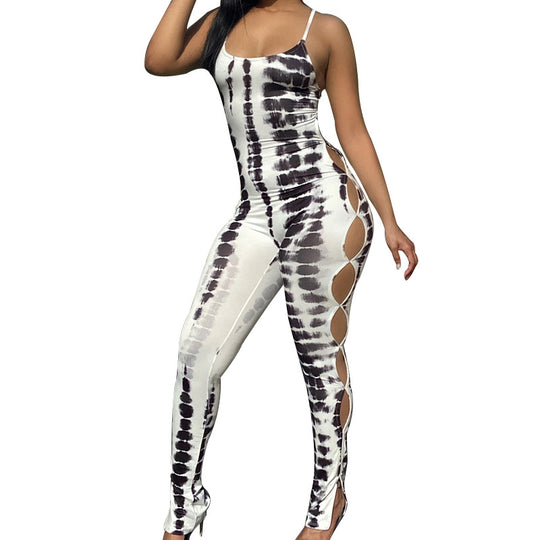 Spring Summer Women Clothing Printed Sexy Backless Suspenders Jumpsuit