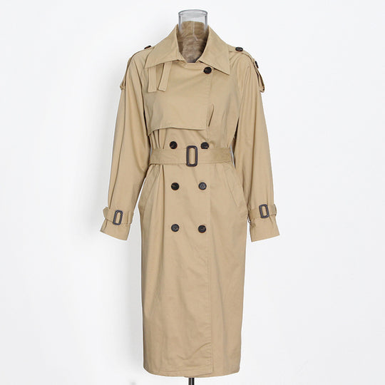 Mid Length Women Windbreaker Coat Autumn Winter High Grade Casual Solid Color All Matching Coat