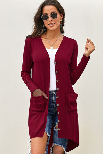 V-Neck High-Low Cardigan with Pockets