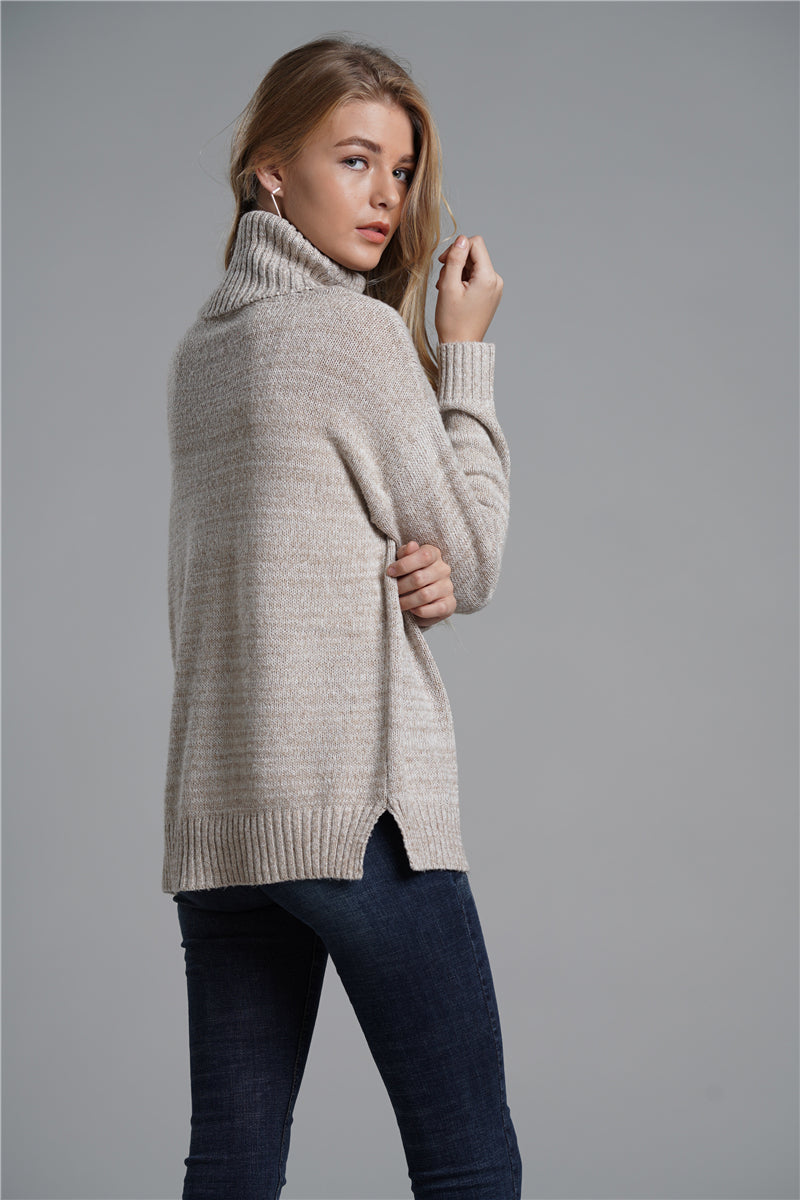 Side Slit Turtleneck Sweater