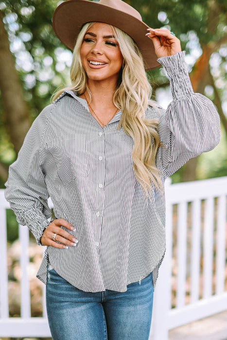 Striped Button Front Smocked Shirt